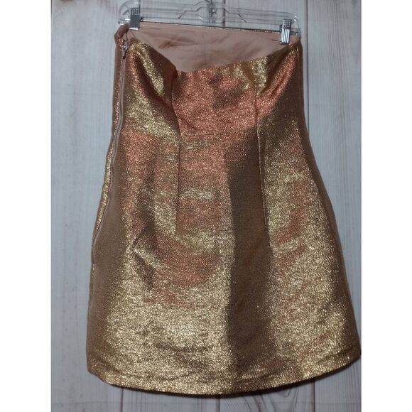 Express Dress Ladies 8 Gold‎ Mini Strapless Metallic - Picture 2 of 7